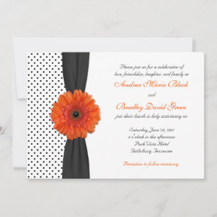 Orange Gerber Daisy Polka Dot Wedding Invitation
