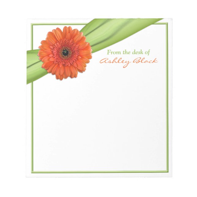 Orange Gerber Daisy Ribbon Personalised Notepad (Front)