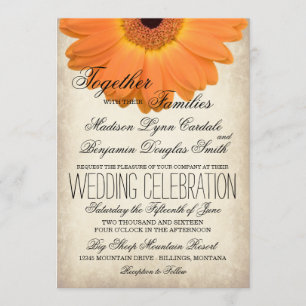 Orange Gerber Daisy Rustic Country Wedding Invites