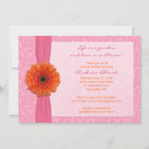 Orange Gerber Pink Floral Bridal Shower Invitation