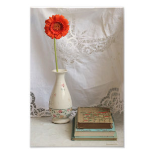 Orange gerbera and books  photo print