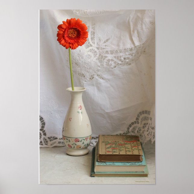 Orange gerbera and books poster (Front)