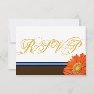 Orange Gerbera Blue Brown w/ Gold Script RSVP Card