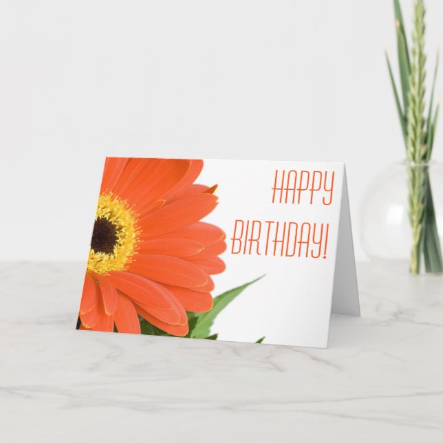 Orange Gerbera Daisy Birthday Card (Front)