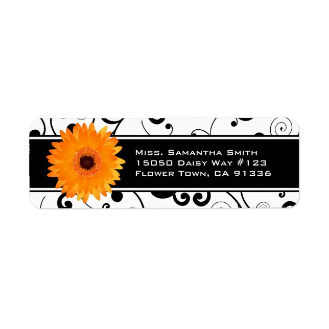 Orange Gerbera Daisy Black & White Scroll (Front)