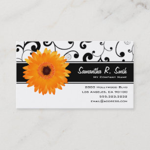Orange Gerbera Daisy Black & White Scroll Business Card