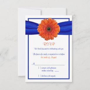 Orange Gerbera Daisy Blue Wedding Reply Card