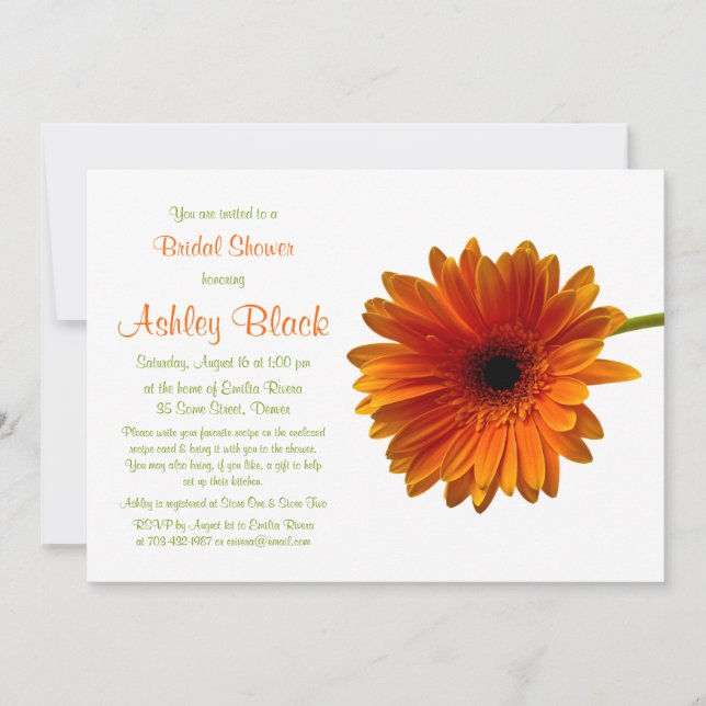 Orange Gerbera Daisy Bridal Shower Invitation (Front)