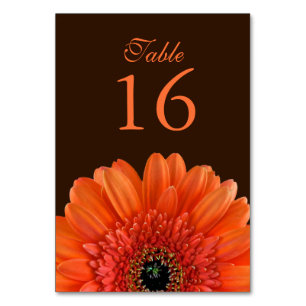Orange Gerbera Daisy Brown Wedding Table Number