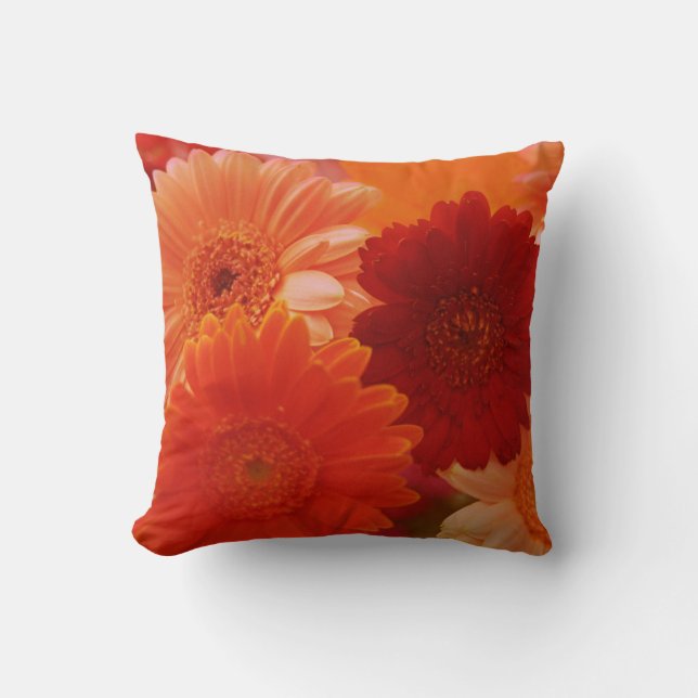 Orange Gerbera Daisy Colourful Flower Throw Pillow (Front)
