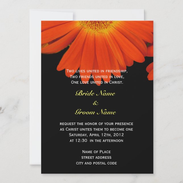 Orange gerbera daisy flower Christian wedding Invitation (Front)