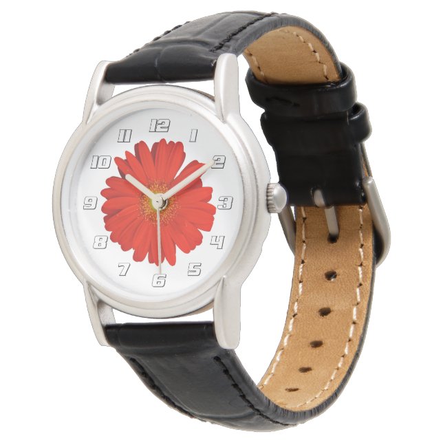 Orange Gerbera Daisy Flower Watch (Angled)