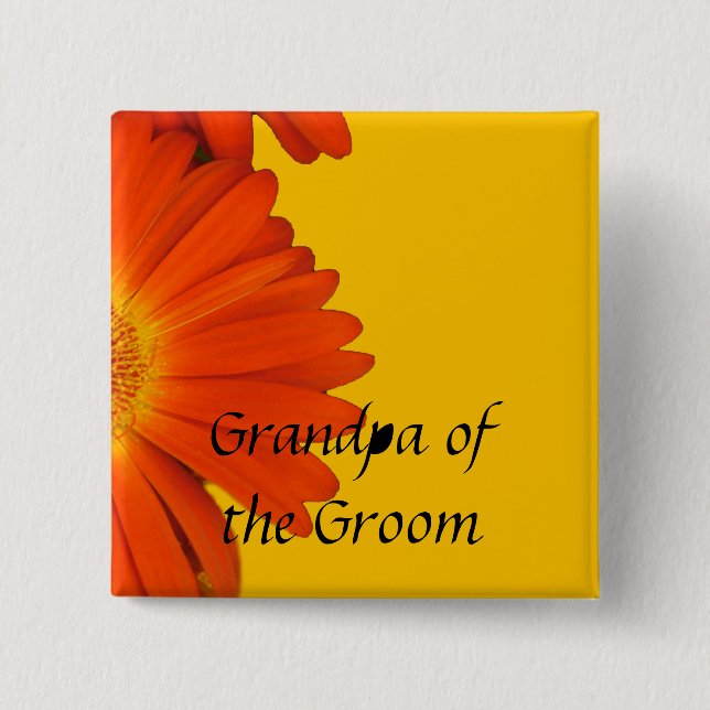 orange gerbera daisy flowers buttons. 15 cm square badge (Front)