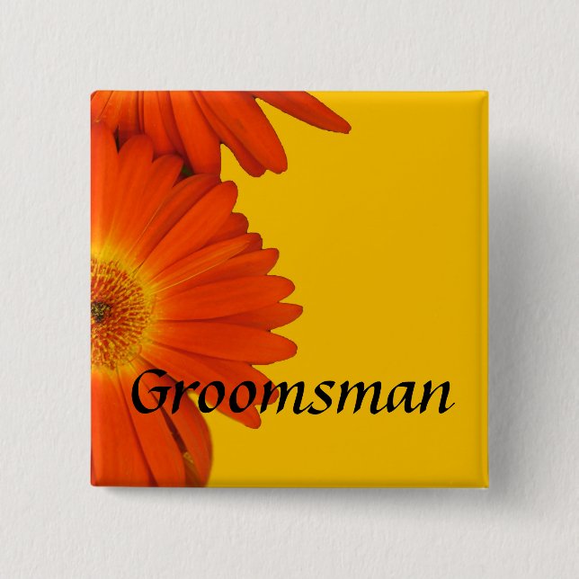 orange gerbera daisy flowers buttons. 15 cm square badge (Front)