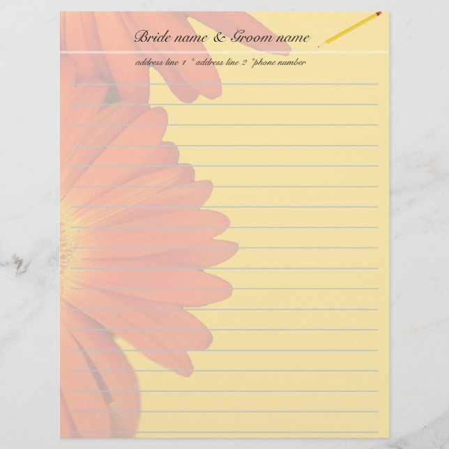 orange gerbera daisy flowers letterhead template (Front)