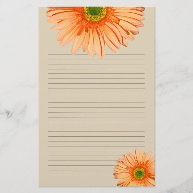 Orange Gerbera Daisy Lined Personal Writing Paper (Front)