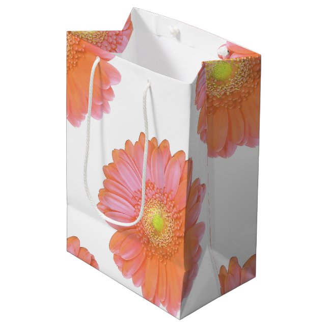 Orange gerbera daisy medium gift bag (Front Angled)