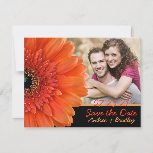 Orange Gerbera Daisy Photo Wedding Save Date Save The Date (Front)