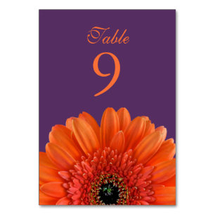 Orange Gerbera Daisy Purple Wedding Table Number