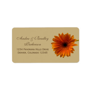 Orange Gerbera Daisy Tan Wedding Address Labels