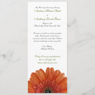 Orange Gerbera Daisy Wedding Program Programme