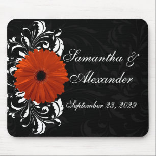 Orange Gerbera Daisy with Black and White Scroll Mouse Mat