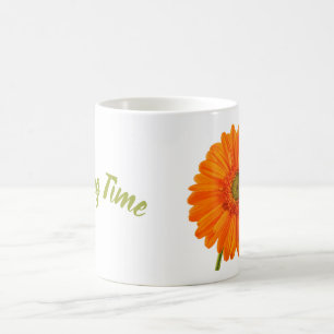 Orange gerbera flower spring time photo with text coffee mug