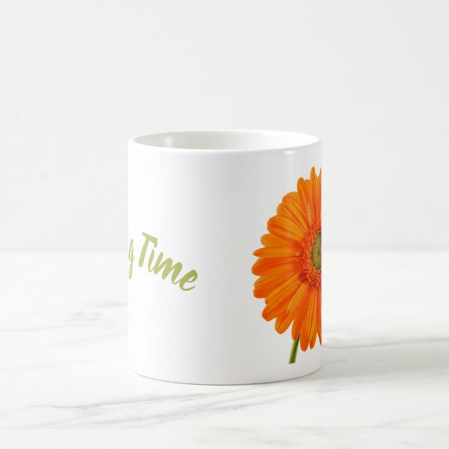 Orange gerbera flower spring time photo with text coffee mug (Center)