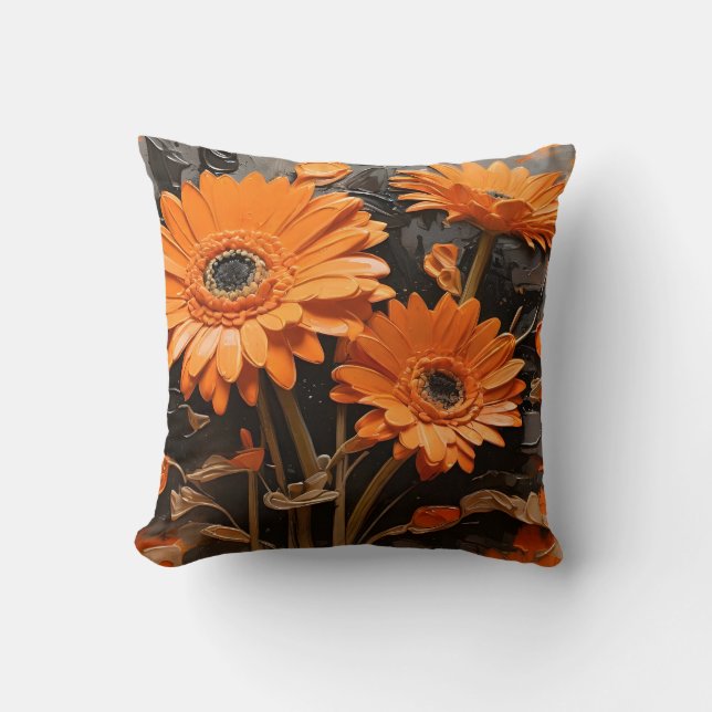 Orange Gerbera Flowers Painting Cushion (Front)