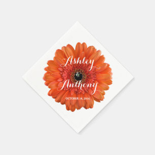 Orange Gerbera Gerber Daisy Personalised Wedding Napkin