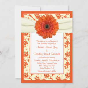 Orange Gerbera Ivory Floral Wedding Invitation