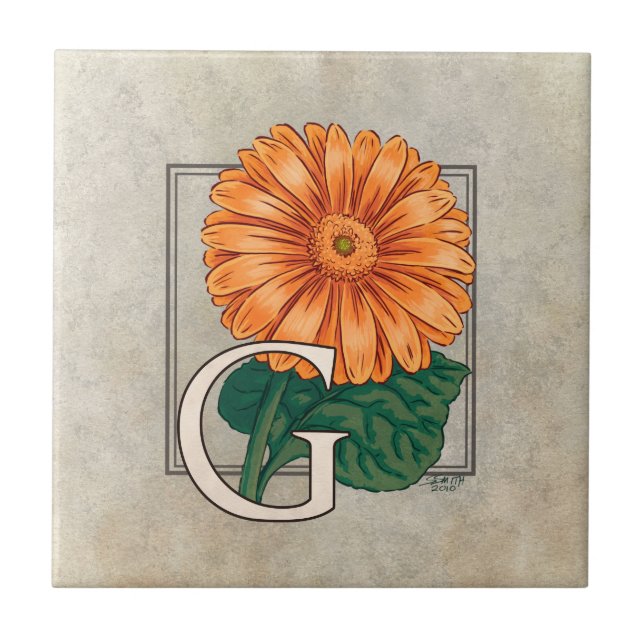 Orange Gerberas Floral Monogram  Tile (Front)