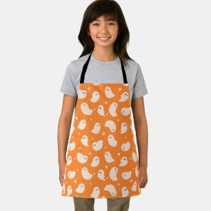 Orange Ghost Doodle Pattern Apron