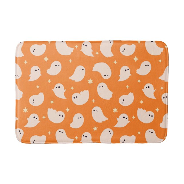 Orange Ghost Doodle Pattern Bath Mat (Front)