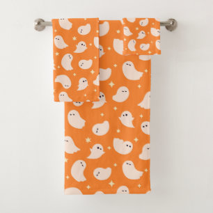 Orange Ghost Doodle Pattern Bath Towel Set
