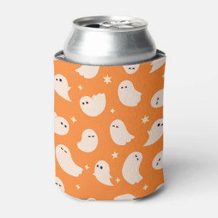 Orange Ghost Doodle Pattern Can Cooler