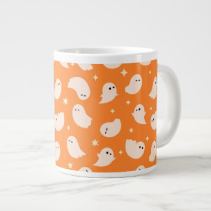 Orange Ghost Doodle Pattern Large Coffee Mug