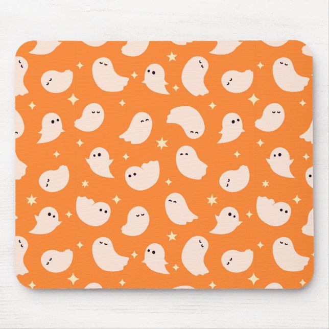Orange Ghost Doodle Pattern Mouse Mat (Front)