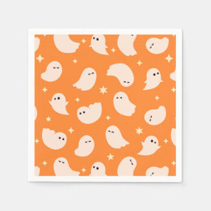 Orange Ghost Doodle Pattern Napkin