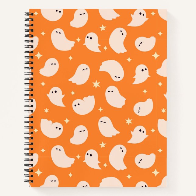 Orange Ghost Doodle Pattern Notebook (Front)