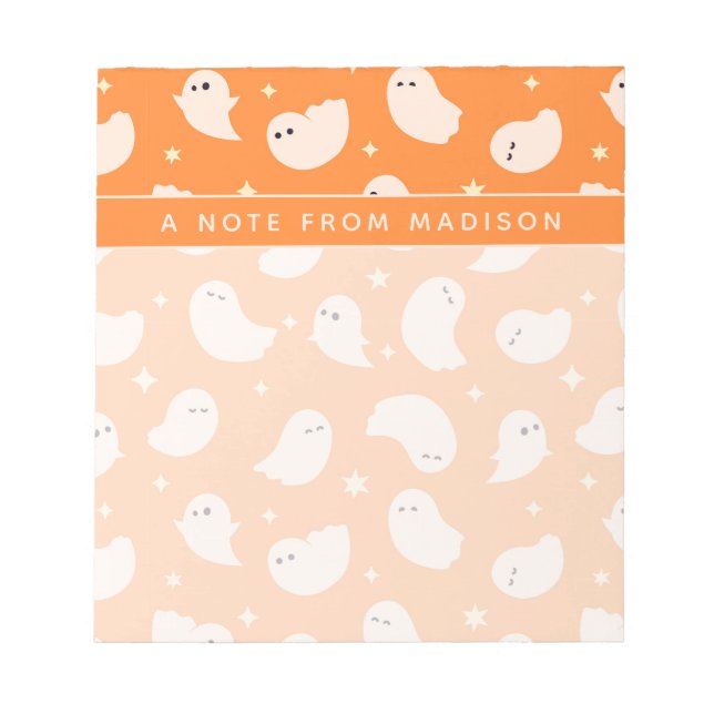 Orange Ghost Doodle Pattern Notepad (Front)