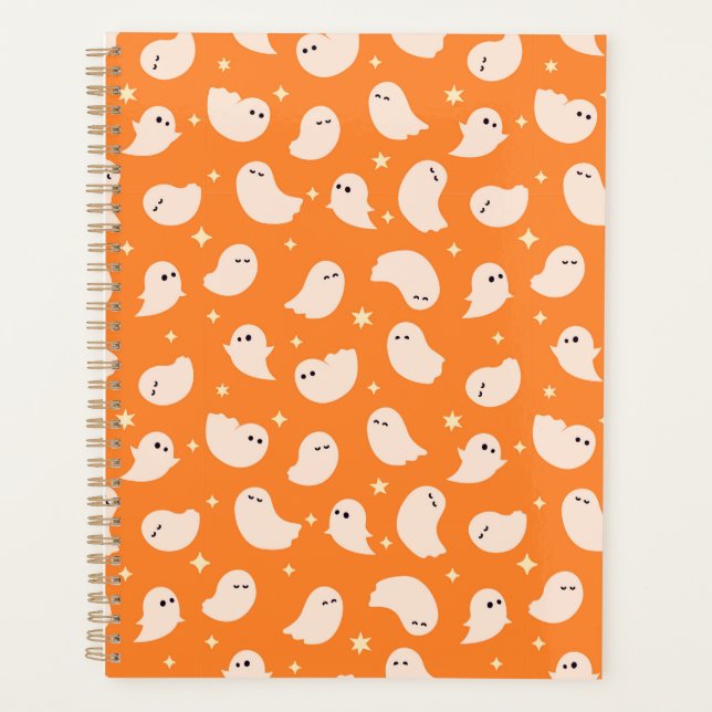 Orange Ghost Doodle Pattern Planner (Front)