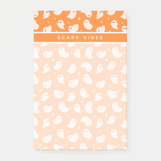 Orange Ghost Doodle Pattern Post-it Notes (Front)