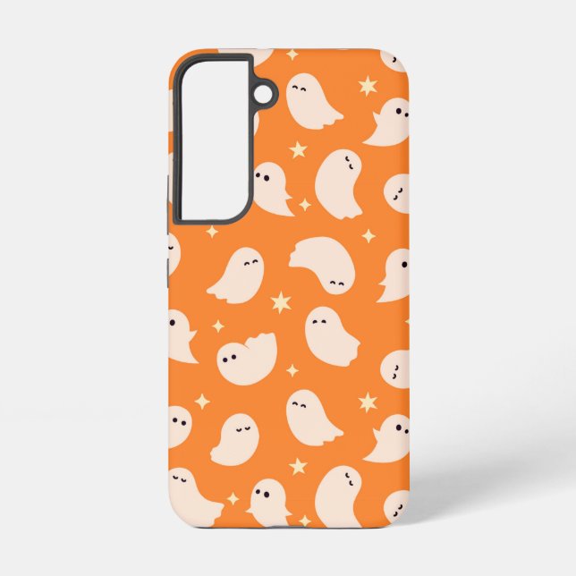 Orange Ghost Doodle Pattern Samsung Galaxy S22 Case (Back)