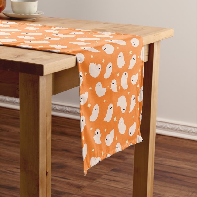 Orange Ghost Doodle Pattern Short Table Runner (In Situ)