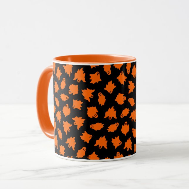 Orange Ghost Elegant Vintage Halloween Mug (Front Left)