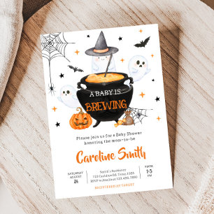 Orange Ghost Halloween Baby is Brewing Baby Shower Invitation