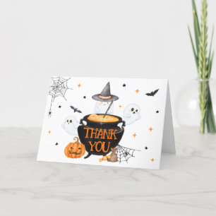 Orange Ghost Halloween Baby is Brewing Baby Shower Thank You Card
