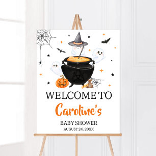 Orange Ghost Halloween Baby is Brewing Welcome Poster