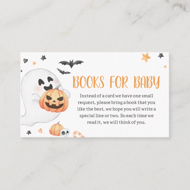 Orange Ghost Halloween Little Boo Books for Baby Enclosure Card (Front)